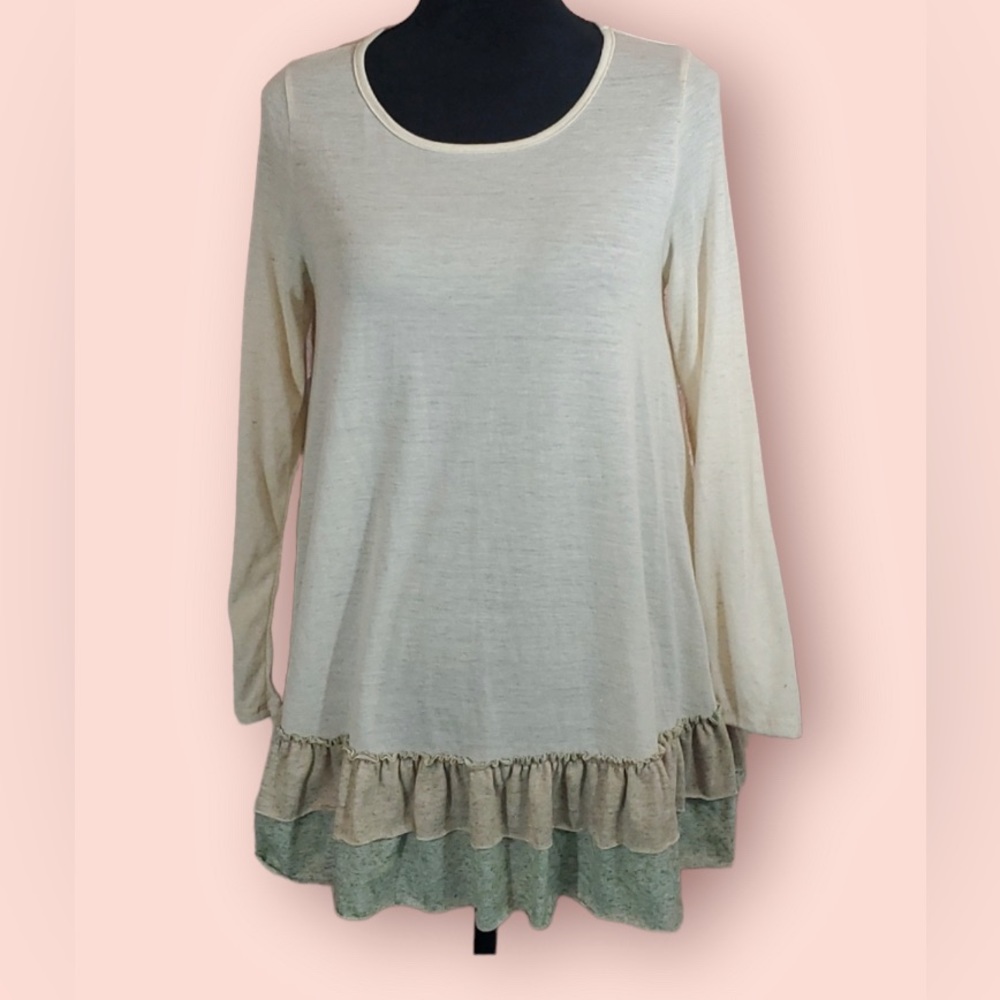 Easel Ruffle Bottom Long Sleeve Top dress tunic